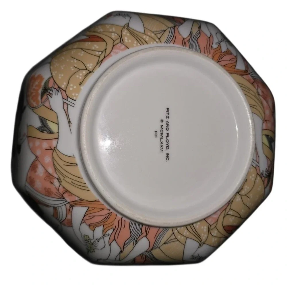 Fitz and‎ Floyd Octagonal Bowl Asian Geisha Motif MCMLXXVI